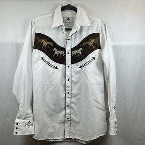 Ranger Western Pearl Snap Shirt‎ Women's Small White Horse Embroidered Vintage